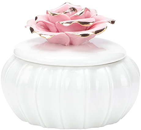 BESTonZON Keramik Aufbewahrungsdose Rose Deckel Rosa Bonboniere Vorratsdose Schmuckdose Wattepadspender Bonbons S¨¹?igkeiten Schokolade Snack Schmuck Candy Perlen Aufbewahrung