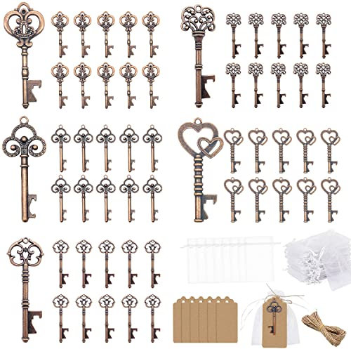 GEERDAN Ouvre Bouteilles Lot de 50, Vintage Porte Clef Decapsuleur avec des Étiquettes Cadeaux, Mariage pour Invite Décoration pour Bar Fête Anniversaire Noël (Bronze)