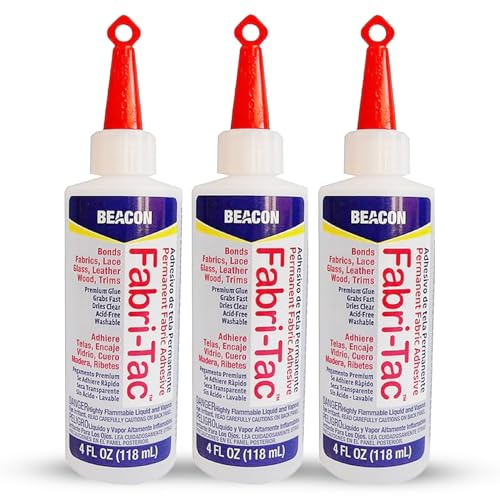 Beacon Fabri-Tac 118ml Medium Bottle - Permanent Adhesive Glue for Fabric, Leather, Lace, Glass, Wood & Trims (Triple Pack) - Quick Drying for Upholstery & Home Decor