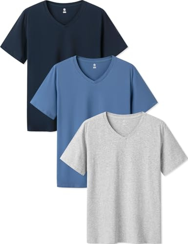 LAPASA Herr T-Shirts Bomull 3-pack, Affärsskjorta Kortärmad V-ringad M06