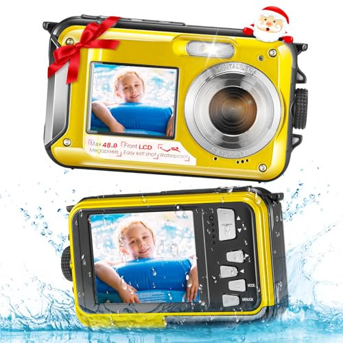 SenDeluz Unterwasserkamera, Full HD 2.7K 48MP Autofocus Digitalkamera 10FT Dual Screen Wasserdichte Kamera Selfie Anti Shake 16X Digital Zoom Schnorcheln Digitalkamera für Schnorcheln Schwimmen Urlaub