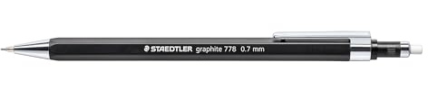 STAEDTLER graphite 778 07-9 - Portamine a pressione sottile a forma esagonale, larghezza linea 0,7 mm, punta e clip in metallo, 10 matite portamine in scatola di cartone pieghevole