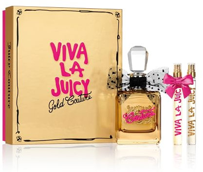 Juicy Couture Gold Couture Set Trio Eau de Parfum Spray für Damen, Taschenspray, sinnlicher Duft, blumig und fruchtig, Geschenk für Damen