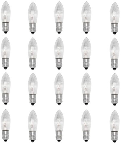 20 Pack E10 34V 3W Candle Bulbs, Bridge Replacement Bulbs, Warm White 2700K, MES Spare Christmas Light Bulbs for Arch, Candlestick, Pointed Candle, Fairy Lights