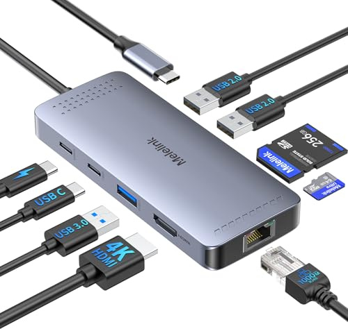 USB C Hub Multiport Adapter, USB Hub Ethernet 9 in 1 USB-C Dock with HDMI 4K@60, 100W PD, Gigabit RJ45, SD/TF Card Reader, USB A&C 3.0, USBC Dongle Docking Station for MacBook, Dell, Lenovo, HP