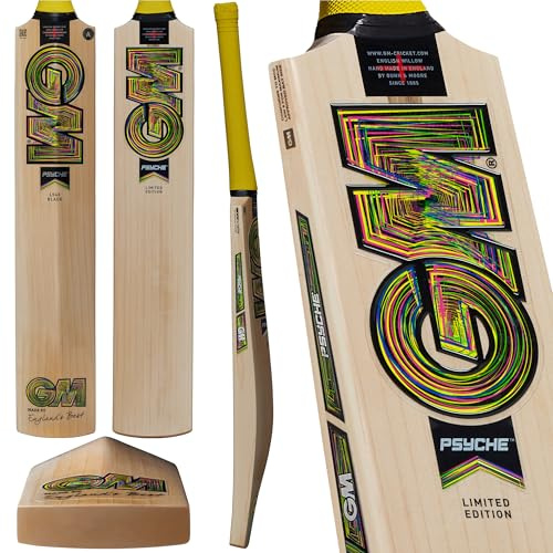 Gunn & Moore GM Cricket Bat | Psyche 404 | Smaksatt blekt klass 3 engelsk willow | DXM, ToeTek och NU! | Full storlek lämplig för spelare 175 cm/5' 9 tum och över