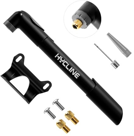Hycline Portable Mini Bike Pump – High Pressure (120 PSI Max), Aluminium Alloy Bicycle Tyre Pump for Road, MTB & BMX Bikes – Fits Presta & Schrader Valves, Includes Needles for Sports Balls