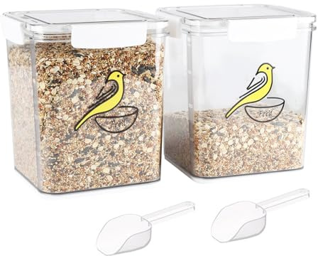 Lot de 2 boîtes de rangement hermétiques pour graines d'oiseaux sauvages avec couvercles et poignée, sans BPA, étanches pour pinsons, 2 kg/gris