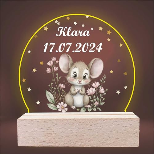 INDIGOS UG - LED Lampe personalisiert - Maus - personalisierte Lampe für KInder - personalisierte Geschenke - Nachtlampe - Geschenk für Baby und Kinder mit Wunschtext