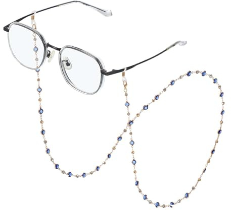 sourcing map Glasses Chain for Women, Eyeglasses Chain with Lanyard Crystal Glasses Sunglasses Holder Eye Anti-lost Eye Glass Holders Around Neck, Deep Blue Beads