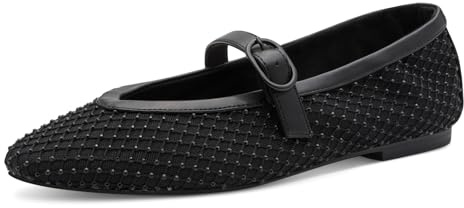 MARCO TOZZI Donna Ballerine Morbido Feel Me Plantare Morbida Fodera Interna Vegano Cinturino, Nero (Black Comb), 41 EU