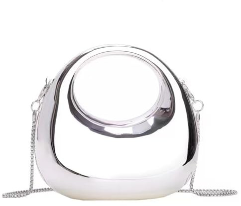 LAOYEFACAI Bolso de mano para mujer Monedero acrílico espejado para mujer Bolso luna con asa superior y correa para el hombro extraíble Para bodas fiestas y banquetes (Silver)