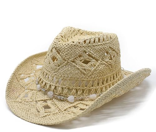 Generisch Cappello di paglia nero da uomo e donna, estivo, da cowboy, modellabile, cappello da sole da donna