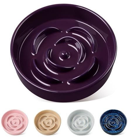 vancasso Flower Shaped Slow Feeder Dog Bowl 360ml Pet Bowl, Ceramic Puzzle Feeder for Small Dogs & Cats, Dishwasher & Microwave Safe, Ideal for Food and Water, Non-Slip & Tip-Proof; Purple; Small
