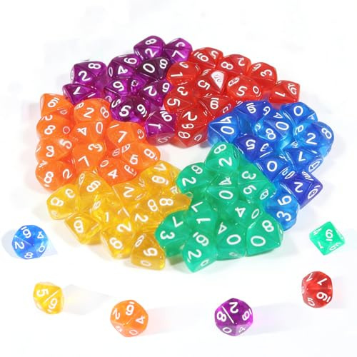 Polyedrische Würfelset, 60PCS Acrylic Dice Set, Polyedrische Würfel Set, D10 Spielwürfel Würfel Bunt für Table Games, Board Game, Card Game