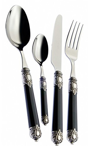 BUGATTI SERVICIO DE CUBERTOS 75 PIEZAS SET RENAISSANCE MÁRMOL NEGRO MANGO DE PLATA MANGO