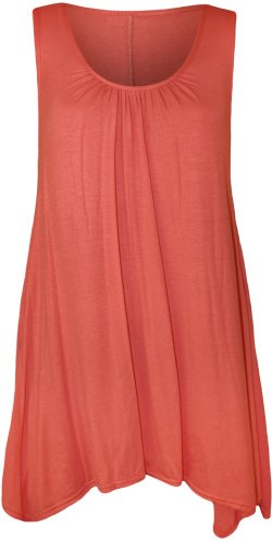 WearAll Womens Plus Size Hanky Hem Ladies Long Sleeveless Scoop Neck Vest Top - Coral - 20-22
