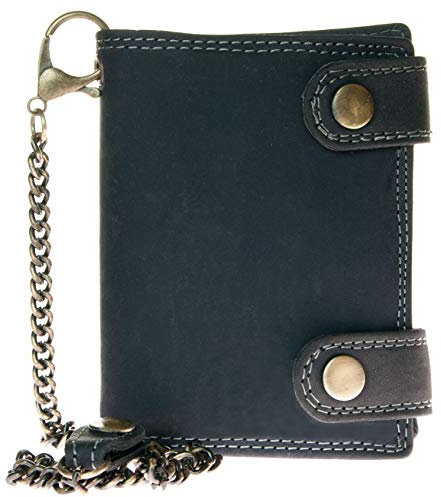 FLW Geldbörse Herren Echtleder Biker Geldbörse Mit Kette - 45cm