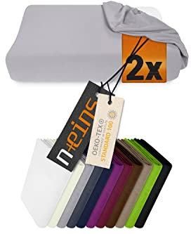 npluseins 2er Pack Spannbezüge für Nackenkissen Gesundheitskissen 959.1234, M, 35-40x55-60 cm, Silber