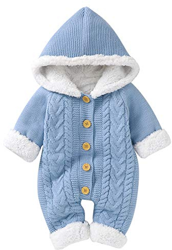 Haokaini Bebé Recién Nacido con Capucha Mameluco de Punto Suéter de Lana Más Cálido Traje de Nieve Mono Overoles Peleles Ropa de Abrigo de Invierno Infantil para Niños Niñas