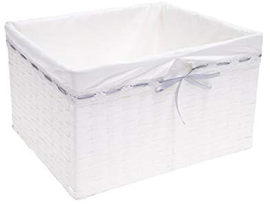 HERSIG - Cesta Almacenaje | Pongotodo Cuadrado de Papel con Forro y Asas - 33 x 24 x 20 cm - Color Blanco