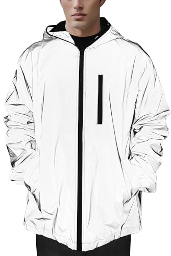 NewL Giacca da uomo riflettente con cappuccio giacca a vento alla moda da corsa, Grigio, 3XL