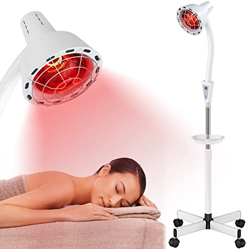 Cozion Lampada di Calore a Infrarossi Rotazione a 360°, 275 W Lampade di Calore a Luce Rossa Regolabile con Vassoio, Luce Rossa di Riscaldamento con Timer, Allevia la Stanchezza