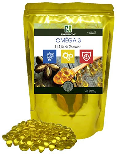 NAKURU | Oméga 3 | Gamme Boost | Fabriqué en France | L'Huile de Poisson ! (360 Capsules de 705mg / Poids Net: 253,80g)