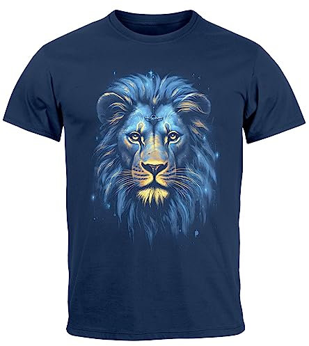 Neverless® Herren T-Shirt Löwe Lion Art-Print Kunst Illustration Aufdruck Printshirt Fashion Streetstyle Navy XS