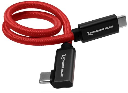 KONDOR BLUE | Right Angle 12 USB-C Braided Cable for 8K Data and Power Delivery | 20 Gb/s Transfer Speed, USB PD 100W Charging, & Thunderbolt 3 Compatible | Cardinal Red