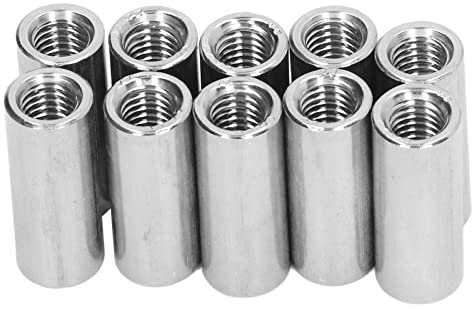 Tissting 10 Pièces Écrou de Tige Longue M8 x 1,25 Filetage Femelle 12mm Diamètre Extérieur 30mm Longueur 304 Écrous D'accouplement à Tige Ronde En Acier Inoxydable Argenté
