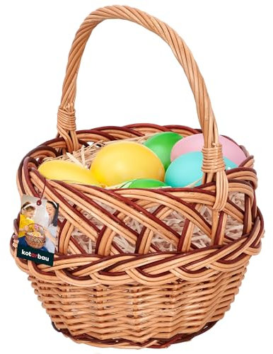 KOTARBAU® Weidenkorb mit Henkel Kinder 290 x 220 x 200 mm Kinder Ostern Körbchen kleiner Weidenkorb mit Henkel Weidenkörbe Pilzkorb Einkaufskorb geflochten
