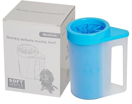 Pfotenreiniger für Hunde mit Griff, Tragbare Hundepfoten Reiniger, Hunde Pfotenreiniger aus Silikon, Haustiere Fuß Reinigungsbürste Haustier-Pflege für Katzen und Hunde Paw Washer (Blau, L)