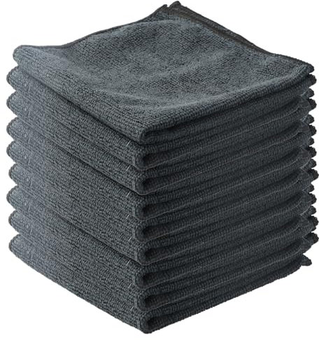 Shengxi Paño de Limpieza de Microfibra, 8 Unidades de Paños de Microfibra de Uso General, Sin Rayas, Toallas de Limpieza Multiuso Tamaño 30 X 30 Cm (Negro)