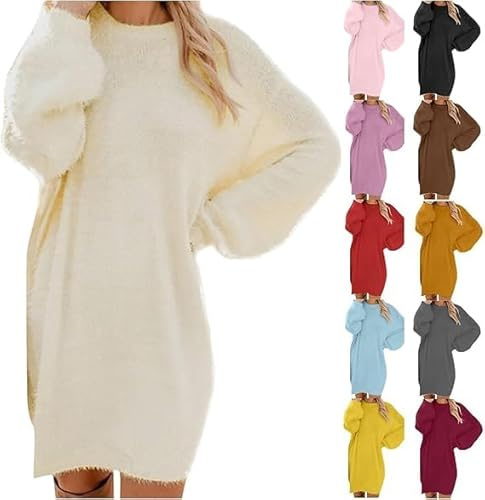 HGWOPGASD Robe Grande Taille Femme Beige Chic Noel en Laine Hiver Pull Long Col Roulé Sweat Jupe