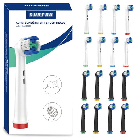 16 Unités Brossette Compatible Électrique Oral B Tête, Brosse à Rechange, Brossettes Électriques Sensitive Clean Dent, Electrique Brosette pour Gencives Sensibles