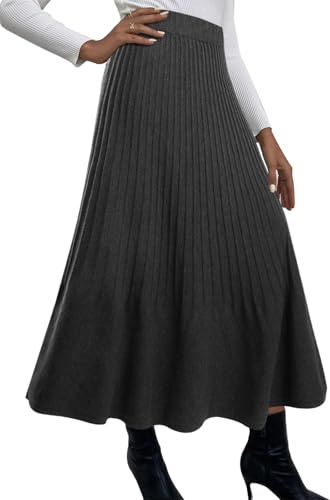 Adigaber Femmes Jupe Longue Taille Haute Tricot Plissé Jupe Ligne A Taille élastique Jupe d'hiver