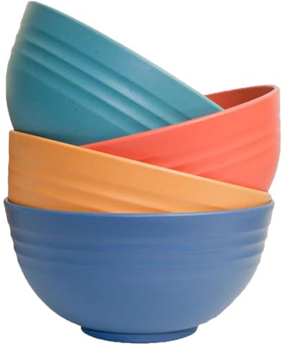 Cuencos de plástico para cereales, 4 unidades, irrompibles, 700 ml/24 onzas, cuencos reutilizables para servir sopa de fideos de arroz, aperitivos, ensaladas, frutas, sin BPA, apto para lavavajillas y