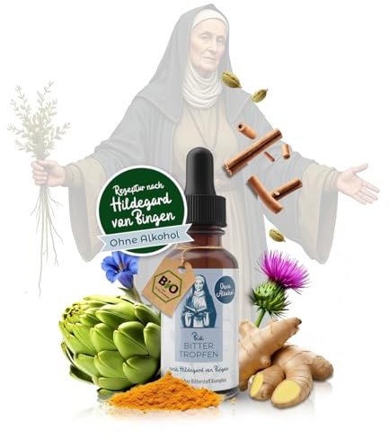 Aura vom Land Bio Premium Bittertropfen Alkoholfrei nach Hildegard von Bingen 50ml – Hochdosierte Bitterstoffe Komplex als Tropfen – 9 Natürliche Bitterkräuter – Bitter Made in Germany