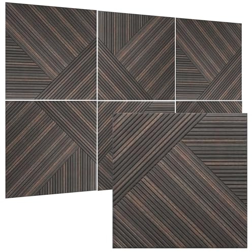 TO-TH Acoustic Wall Panels,6 Pack Total Size 72 x 48 Inches,Self-Adhesive Decorative Acoustic Panels for Wall and Ceiling,3D UV Printing with Wood Look,Rustic Walnut