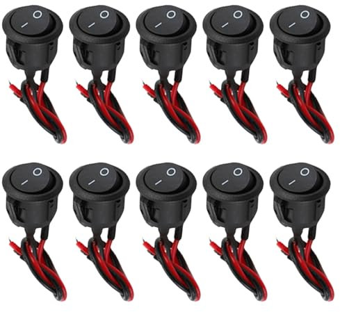Lot de 5 interrupteurs à bascule, ronds, 12 V, avec fil, 12 V, mini, ronds, 2 pôles, pour camping-car, voiture, moto, appareils ménagers (E)