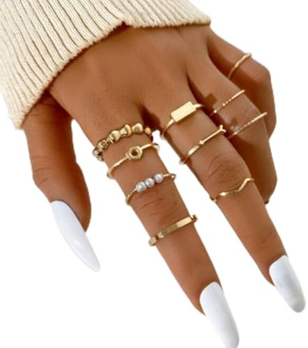 Legering pil båge knut öppen ring 10 bit set pearl index knuckle ring