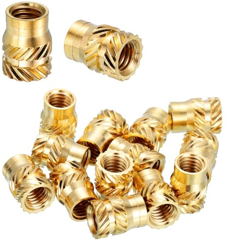 QUARKZMAN 15 st gänginsatser, #10-32UNF x 3/8 tum l x 7,1 mm OD insatser i ren mässing, varmfäste, räfflade muttrar, inmatningsmuttrar för 3D-utskriftskomponenter