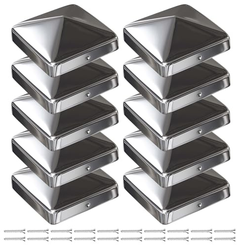 10 x 10 cm, 10 tappi per pali in acciaio inossidabile, tappi per pali di recinzione in argento, con viti per recinzioni in legno e pali da terrazza (10 x 10 cm)