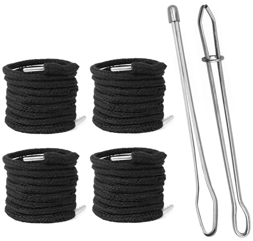 JYXNU 4 Piezas Cordón para pantalones de chándal y sudaderas, 130 cm, cordón con 2 enhebradores, reemplazo para cintura, sudaderas con capucha, cinta de poliéster con extremos metálicos, Negro
