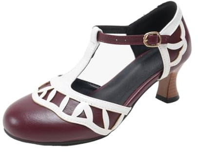 TNMIUH Escarpins Salomé Vintage pour Femme - Talon Moyen 6cm Style Années 20 Chaussures Rétro Mary Jane à Bout Rond