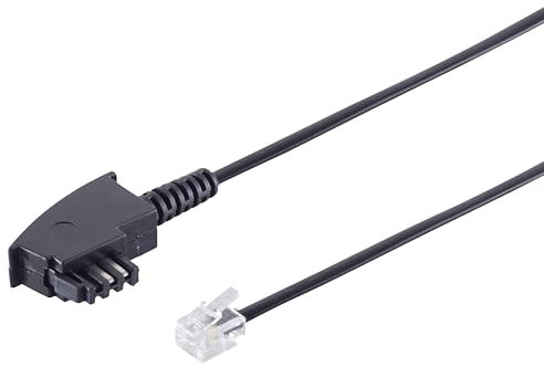 ecabo 3m Universal Telefonkabel – TAE-F Stecker auf RJ11-Stecker – Anschluss-Kabel – Westernstecker – 4adrig – Flachkabel – schwarz – für Telefon AB FAX Modem
