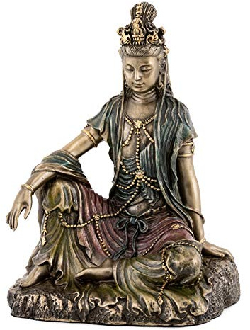 Top Collection Water and Moon Quan Yin Statue -Hand Painted Kuan Yin Goddess of Mercy and Compassion Sculpture in Premium Cold Cast Bronze- 5-Inch Collectible Bodhisattva Avalokiteśvara Figurine