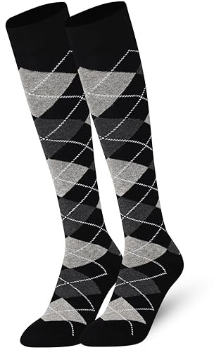 Mysocks Chaussettes montantes pour homme Motif losanges, 2 paires de losanges noir anthracite foncé ligne blanche, 42-46