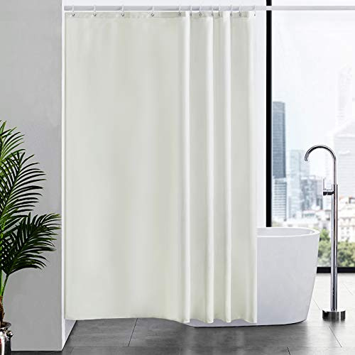 Furlinic Duschridå Textil Anti Mögel Vattentät Tvättbar Badridå Tillverkad av polyestertyg Beige 180x200cm Med 12 Dduschdraperier